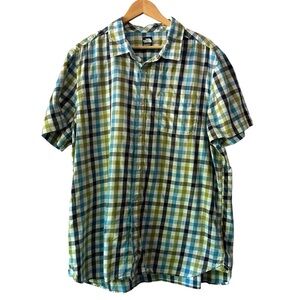 The North Face Shirt Men‎ Large XXL Blue White Green Checkered Button Up
